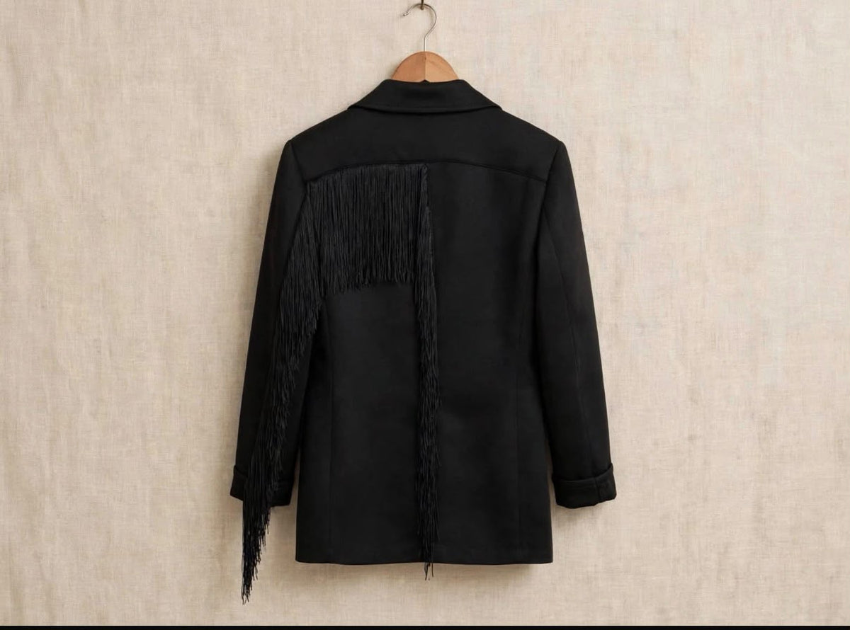 Black Scuba Fringes Blazer