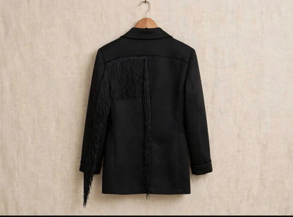 Black Scuba Fringes Blazer
