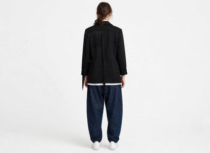 Black Scuba Fringes Blazer