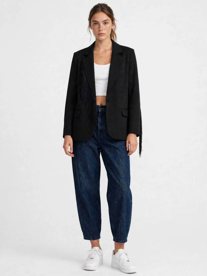 Black Scuba Fringes Blazer