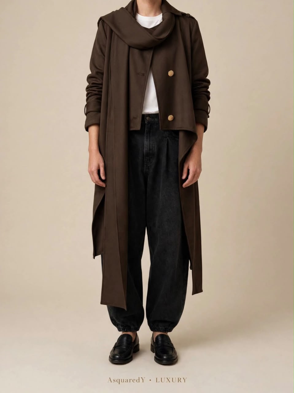 Brown Scuba  High Low  Scarf Jacket