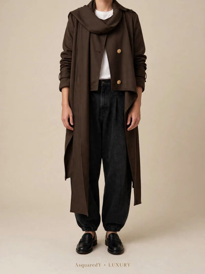 Brown Scuba  High Low  Scarf Jacket