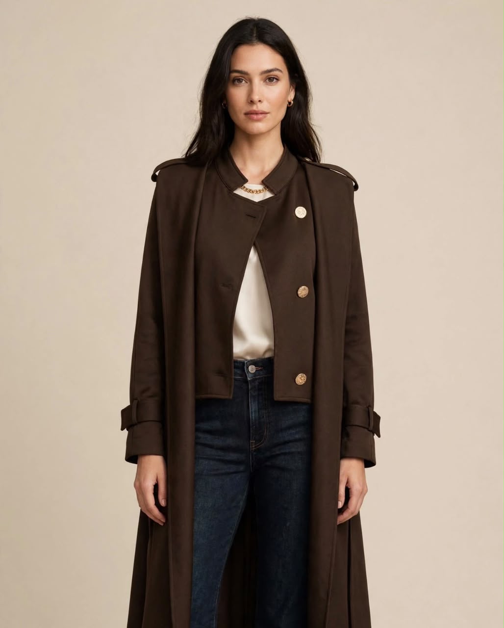 Brown Scuba  High Low  Scarf Jacket