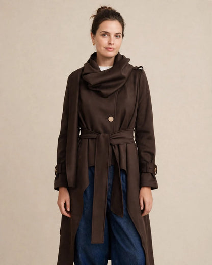 Brown Scuba  High Low  Scarf Jacket