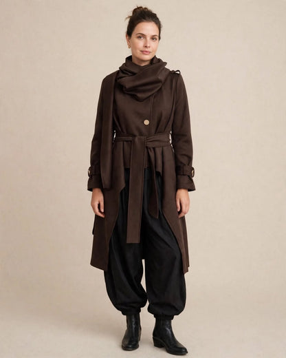 Brown Scuba  High Low  Scarf Jacket