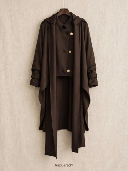 Brown Scuba  High Low  Scarf Jacket