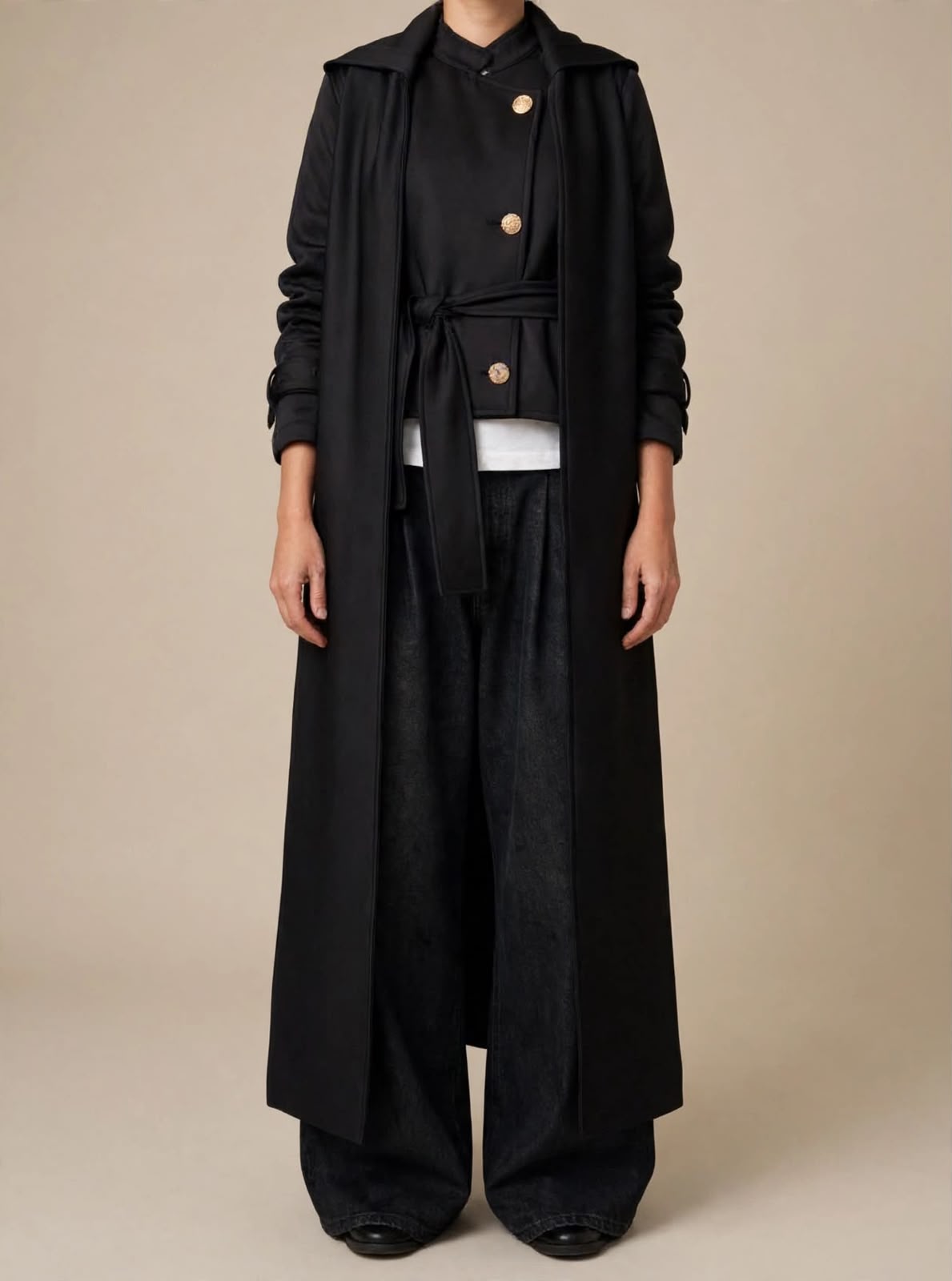 Black Scuba  High Low  Scarf Jacket