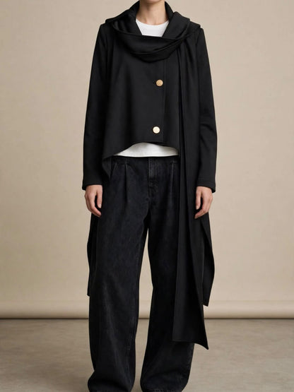 Black Scuba  High Low  Scarf Jacket