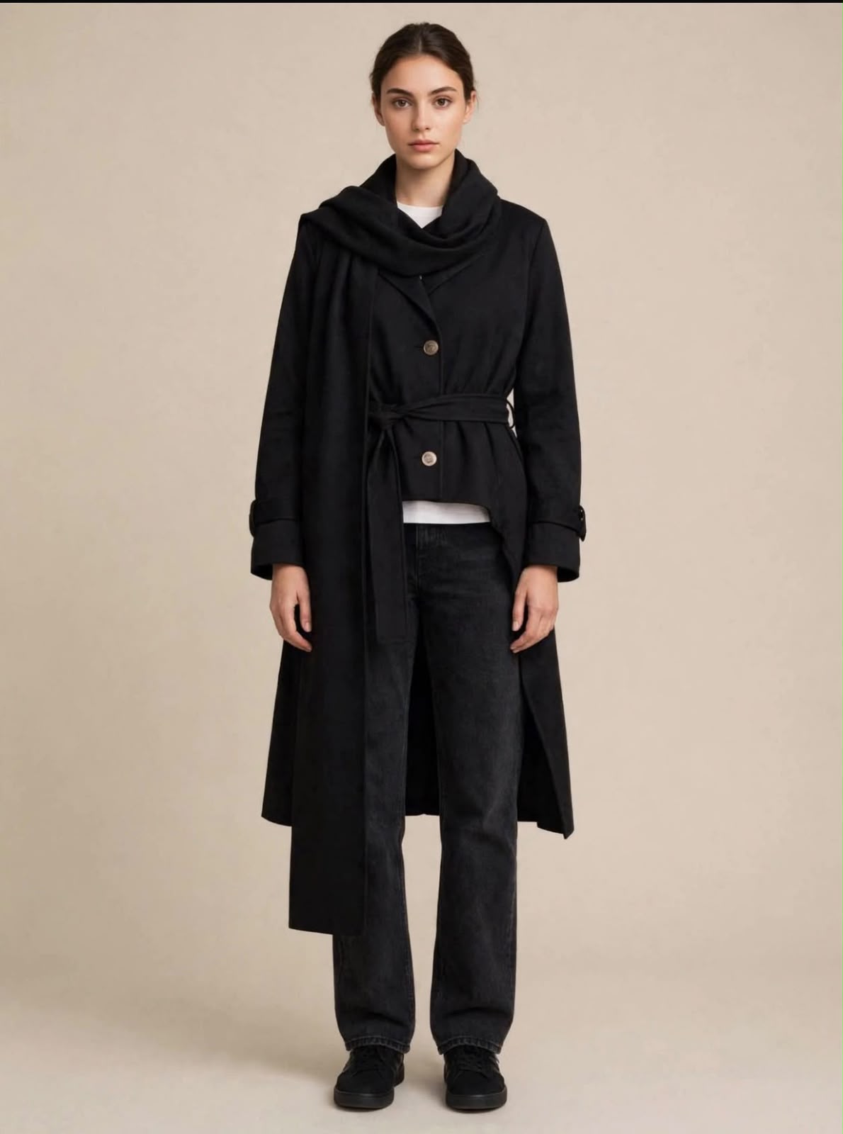Black Scuba  High Low  Scarf Jacket