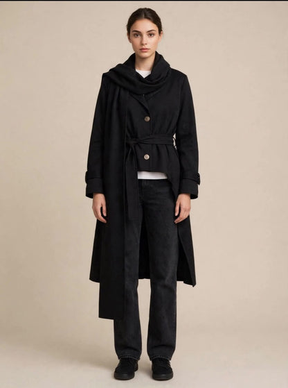 Black Scuba  High Low  Scarf Jacket